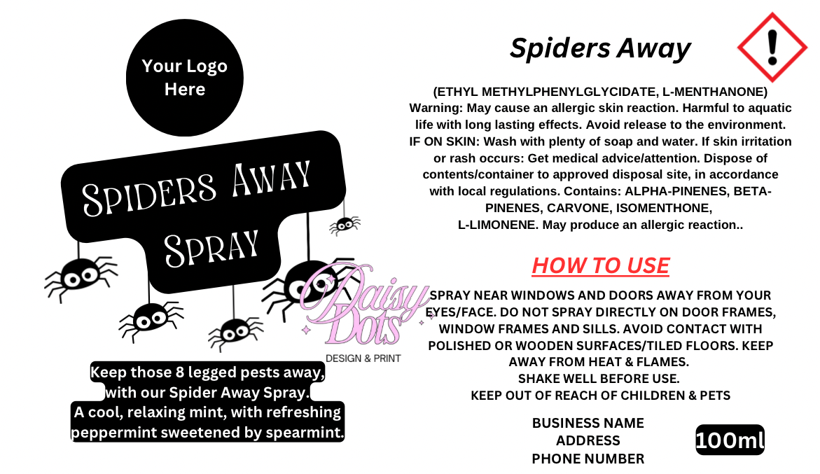 Spiders Away Spray Wraparound Labels