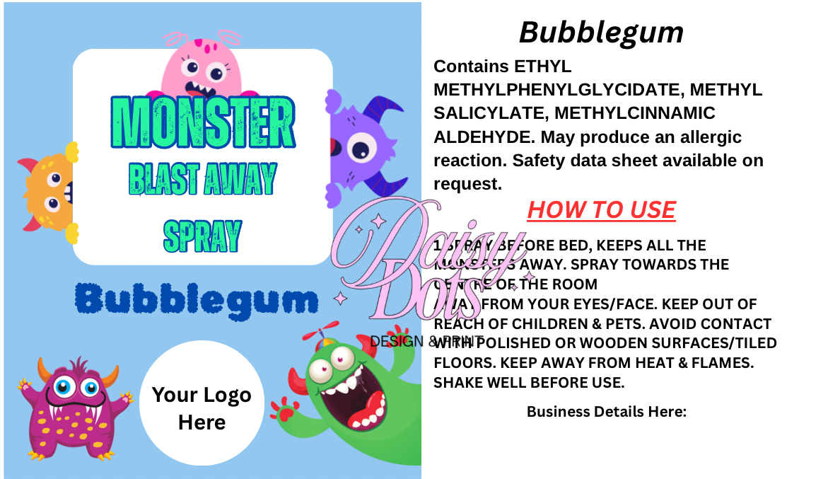 Monster Blast Away Spray Wraparound Labels
