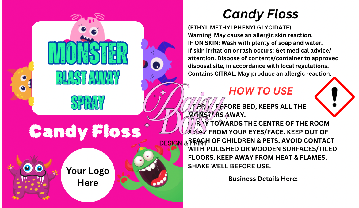 Monster Blast Away Spray Wraparound Labels